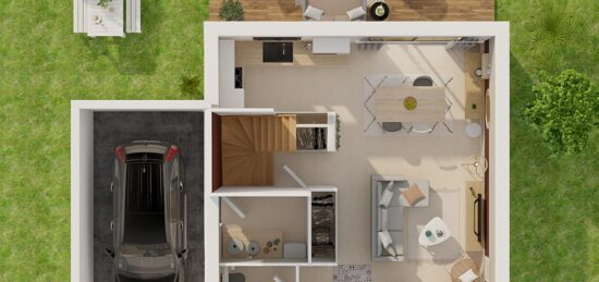 Plan de maison Surface terrain 78 m2 - 4 pièces - 3  chambres -  avec garage 