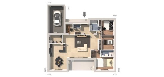 Plan de maison Surface terrain 119 m2 - 4 pièces - 3  chambres -  avec garage 