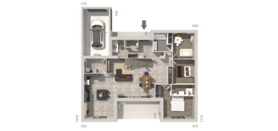 Plan de maison Surface terrain 115 m2 - 5 pièces - 4  chambres -  avec garage 