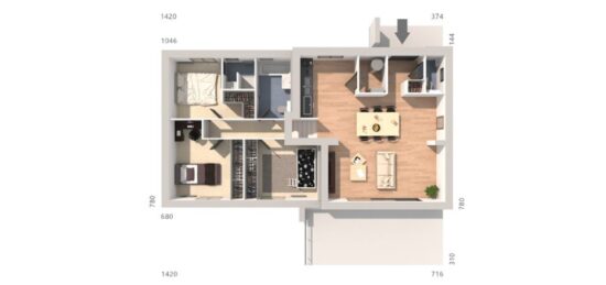 Plan de maison Surface terrain 93 m2 - 4 pièces - 3  chambres -  sans garage 