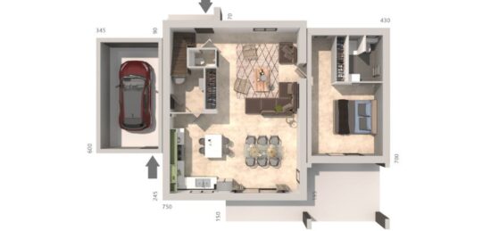 Plan de maison Surface terrain 130 m2 - 5 pièces - 4  chambres -  avec garage 