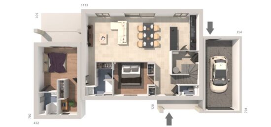 Plan de maison Surface terrain 170 m2 - 5 pièces - 4  chambres -  avec garage 