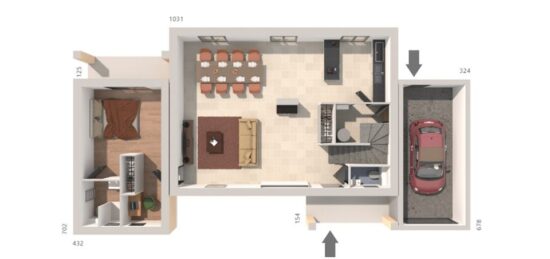 Plan de maison Surface terrain 143 m2 - 4 pièces - 3  chambres -  avec garage 