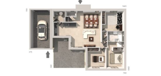 Plan de maison Surface terrain 91 m2 - 4 pièces - 3  chambres -  avec garage 