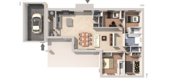 Plan de maison Surface terrain 118 m2 - 5 pièces - 4  chambres -  avec garage 