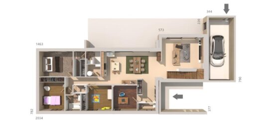 Plan de maison Surface terrain 120 m2 - 6 pièces - 5  chambres -  avec garage 